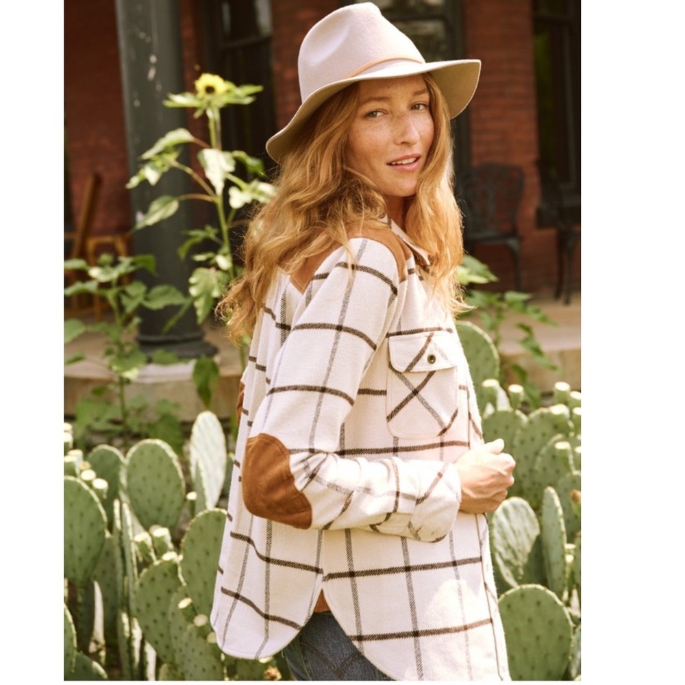 Faherty‎ Shirt Shacket Womens L Daly Olivia Plaid Corduroy Elbow Patches Chore
